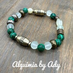 Malachite and aventurine beaded handmade bracelet rustic colorful